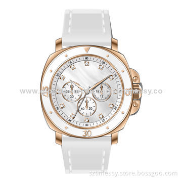 Men's high-quality plating case fashion alloy watch with gold color metal case leather strap